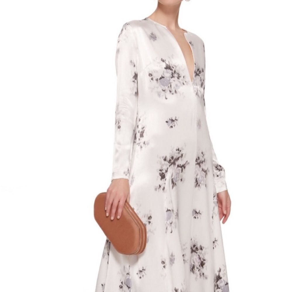 GANNI Cameron Fluted Floral Printed Satin Maxi Dress Size EU 34 US‎ XS